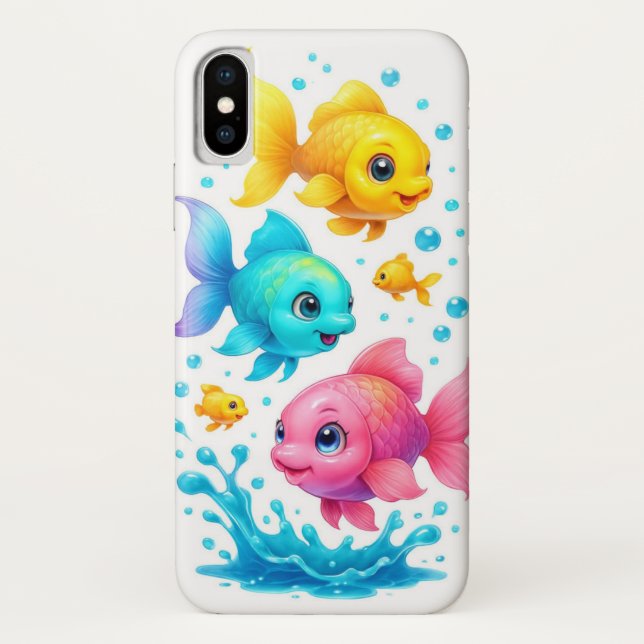 Colourful Cartoon Fish Splash Mobile Cover (Back)