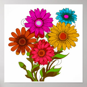 Colourful Cartoon Flower  Poster