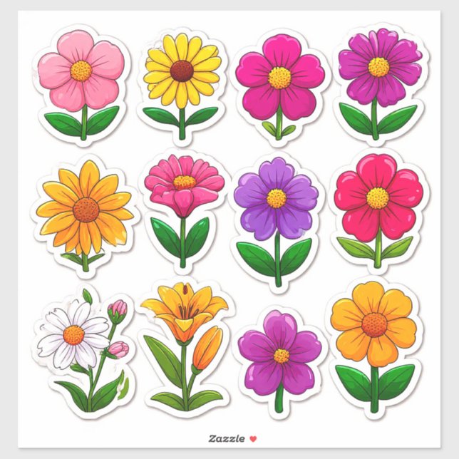 Colourful Cartoon Flower Stickers (Sheet)