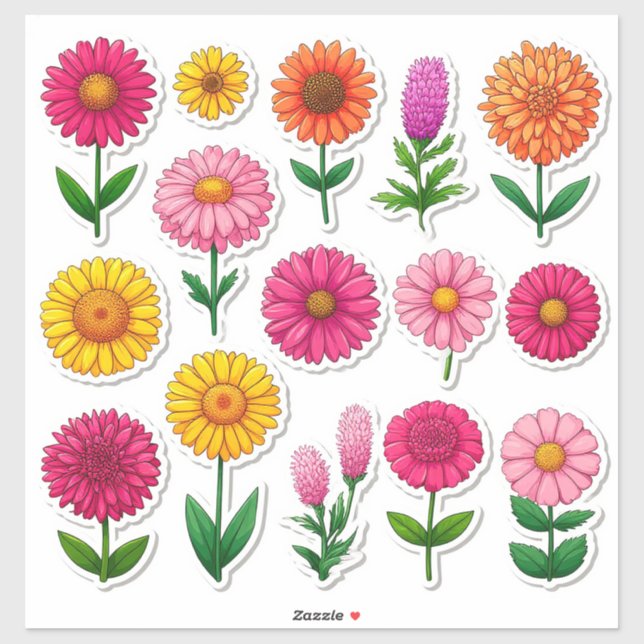 Colourful Cartoon Flower Stickers (Sheet)