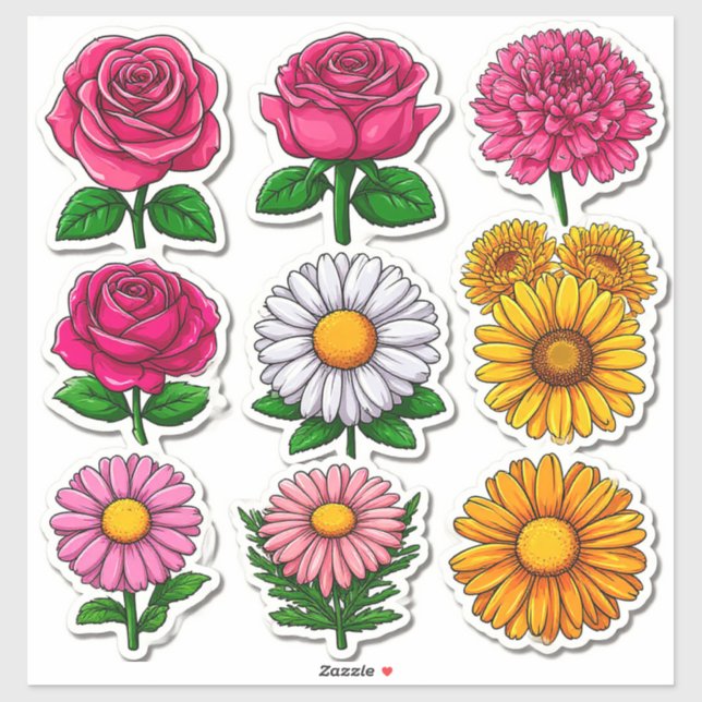 Colourful Cartoon Flower Stickers (Sheet)