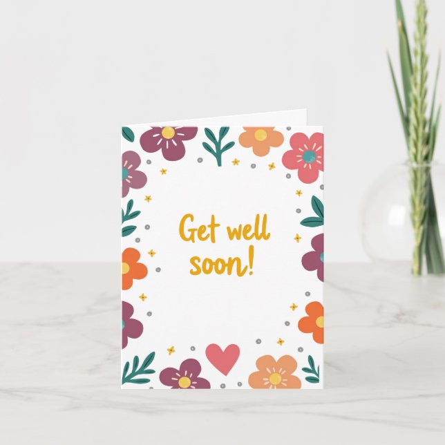 Colourful Cartoon Flowers Get Well Card (Front)