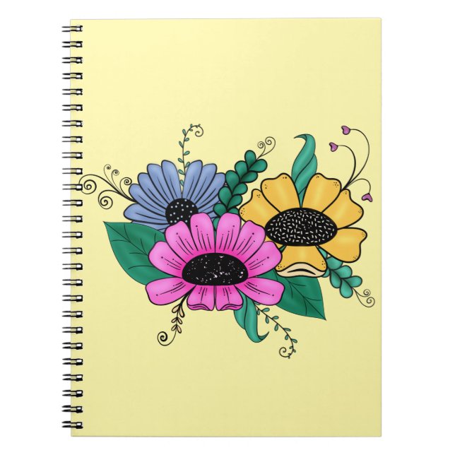 Colourful Cartoon Flowers Notebook (Front)