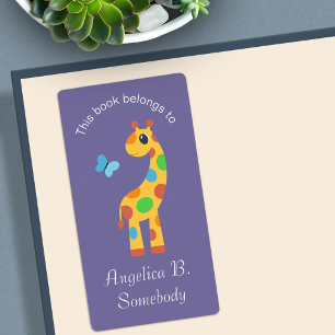 Colourful Cartoon Giraffe and Butterfly Bookplate