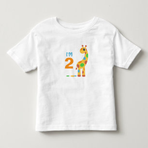 Colourful Cartoon Giraffe - I'm 2 Birthday Toddler T-Shirt