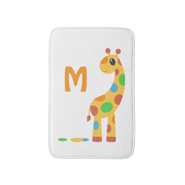 Colourful Cartoon Giraffe Monogram Bath Mat (Front Vertical)