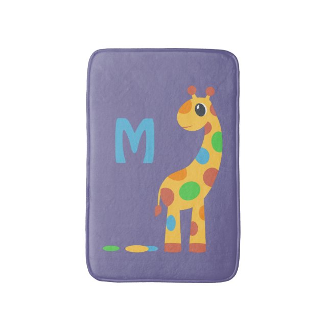 Colourful Cartoon Giraffe Monogram Bath Mat (Front Vertical)