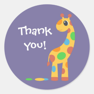 Colourful Cartoon Giraffe Thank You Classic Round Sticker