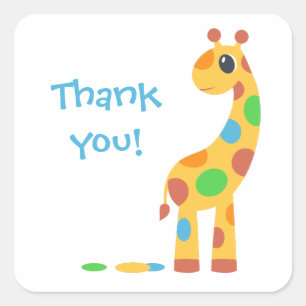 Colourful Cartoon Giraffe Thank You Square Sticker