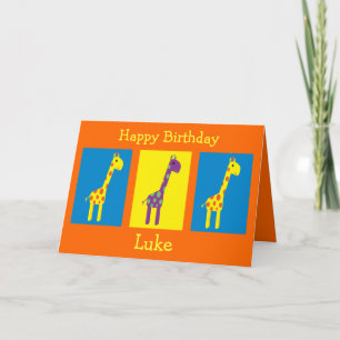 Colourful Cartoon Giraffes Customisable Birthday Card