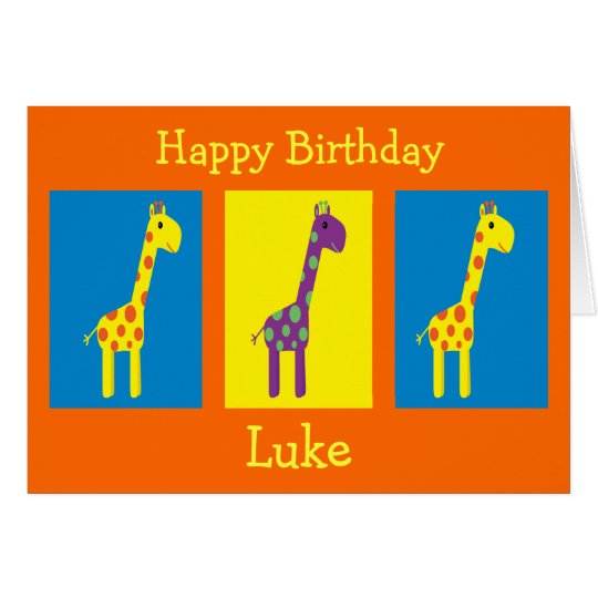 Colourful Cartoon Giraffes Customisable Birthday Card