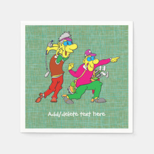 Colourful Cartoon Golfer and Caddie Napkin