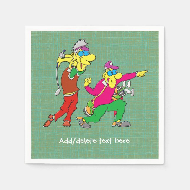 Colourful Cartoon Golfer and Caddie Napkin (Front)