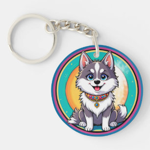 Colourful Cartoon Happy Dog Key Ring