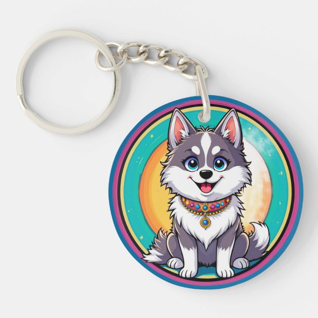 Colourful Cartoon Happy Dog Key Ring (Front)