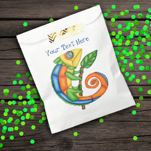 Colourful Cartoon Happy Lizard holding Stick Leaf Favour Bags