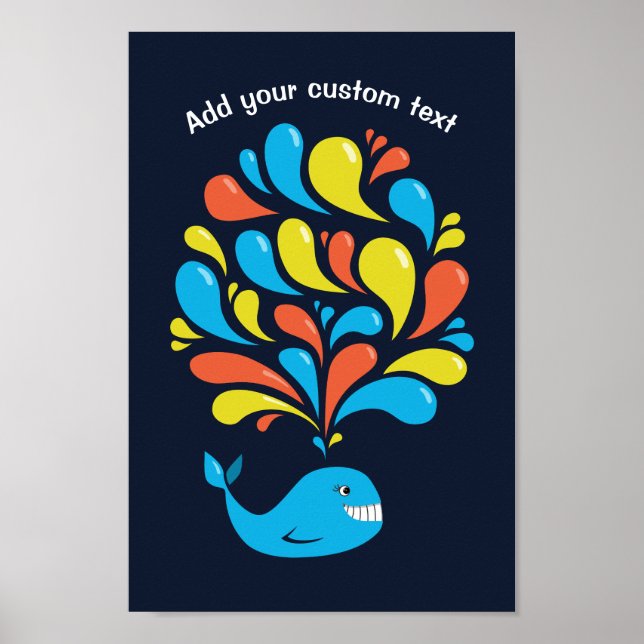 Colourful Cartoon Happy Whale Kids Custom Text Poster (Front)