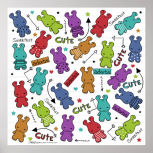Colourful Cartoon Hippo Pattern Poster