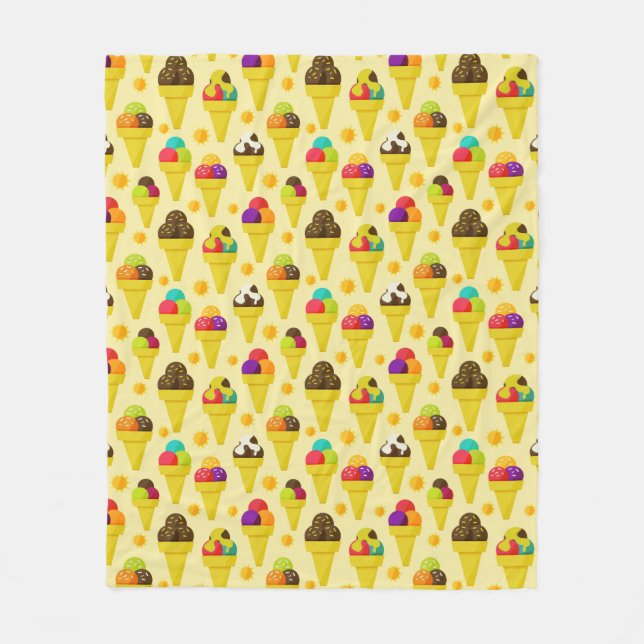 Colourful Cartoon Ice Cream Cones Fleece Blanket (Front)