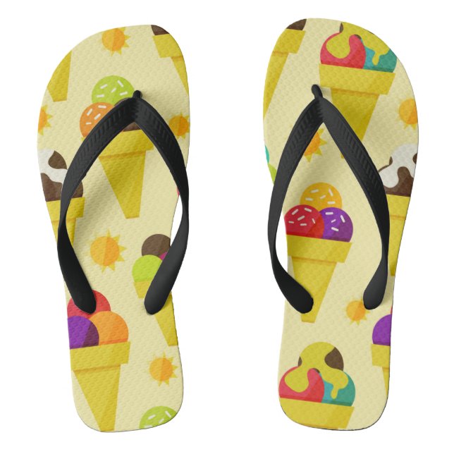 Colourful Cartoon Ice Cream Cones Flip Flops (Footbed)
