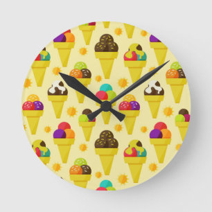 Colourful Cartoon Ice Cream Cones Round Clock