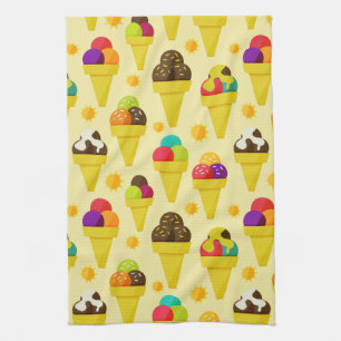 Colourful Cartoon Ice Cream Cones Tea Towel