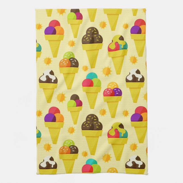 Colourful Cartoon Ice Cream Cones Tea Towel (Vertical)