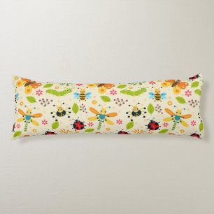 Colourful Cartoon Insects With Flowers and Leaves Body Cushion