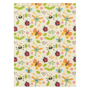 Colourful Cartoon Insects With Flowers and Leaves Tablecloth