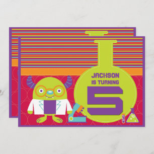 Colourful Cartoon Mad Scientist 5th Birthday Party Invitation