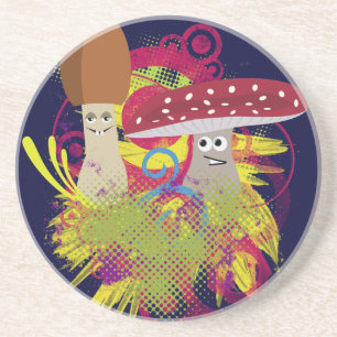 Colourful Cartoon Mushrooms Coaster