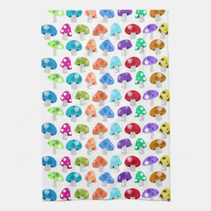 Colourful Cartoon Mushrooms Tea Towel