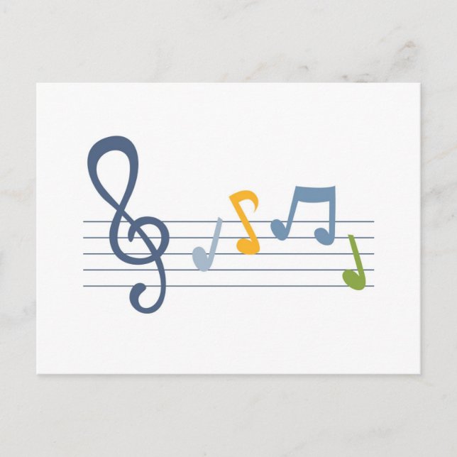 Colourful cartoon music notes postcard (Front)