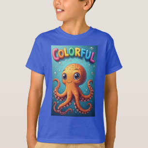 Colourful Cartoon Octopus Underwater Scene T-Shirt