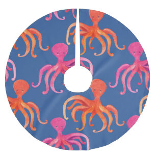 Colourful Cartoon Octopus Watercolor Pattern Brushed Polyester Tree Skirt