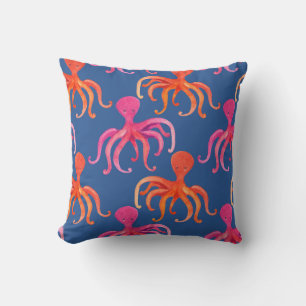 Colourful Cartoon Octopus Watercolor Pattern Cushion