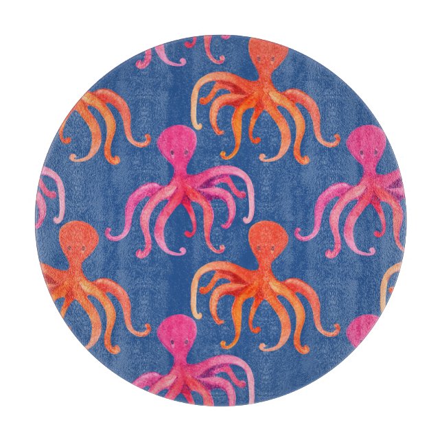 Colourful Cartoon Octopus Watercolor Pattern Cutting Board (Front)