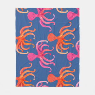 Colourful Cartoon Octopus Watercolor Pattern Fleece Blanket