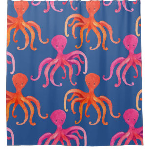 Colourful Cartoon Octopus Watercolor Pattern Shower Curtain