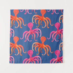 Colourful Cartoon Octopus Watercolor Pattern Tapestry