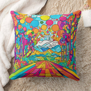Colourful Cartoon Park Scene Cushion