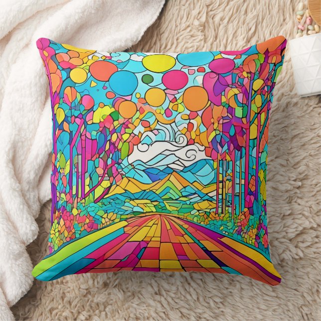 Colourful Cartoon Park Scene Cushion (Blanket)