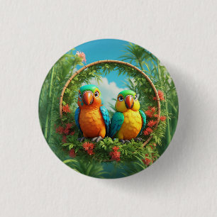 Colourful Cartoon Parrots 3 Cm Round Badge