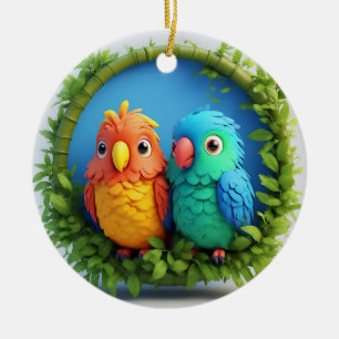 Colourful Cartoon Parrots Ceramic Tree Decoration