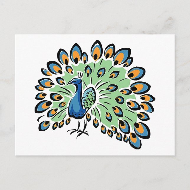 Colourful Cartoon Peacock Postcard (Front)