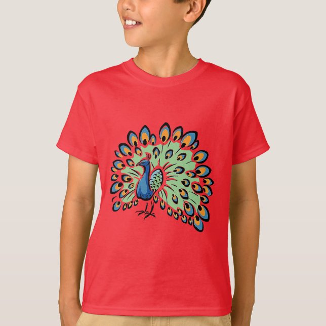 Colourful Cartoon Peacock T-Shirt (Front)