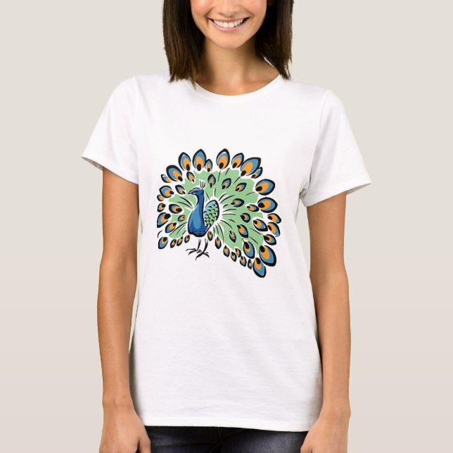 Colourful Cartoon Peacock T-Shirt (Front)