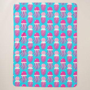 Colourful Cartoon Pink Jellyfish Pattern Sherpa Blanket