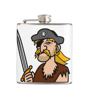 Colourful Cartoon Pirate with Sword Hip Flask