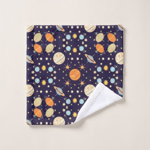 Colourful Cartoon Planets and Stars Wash Cloth